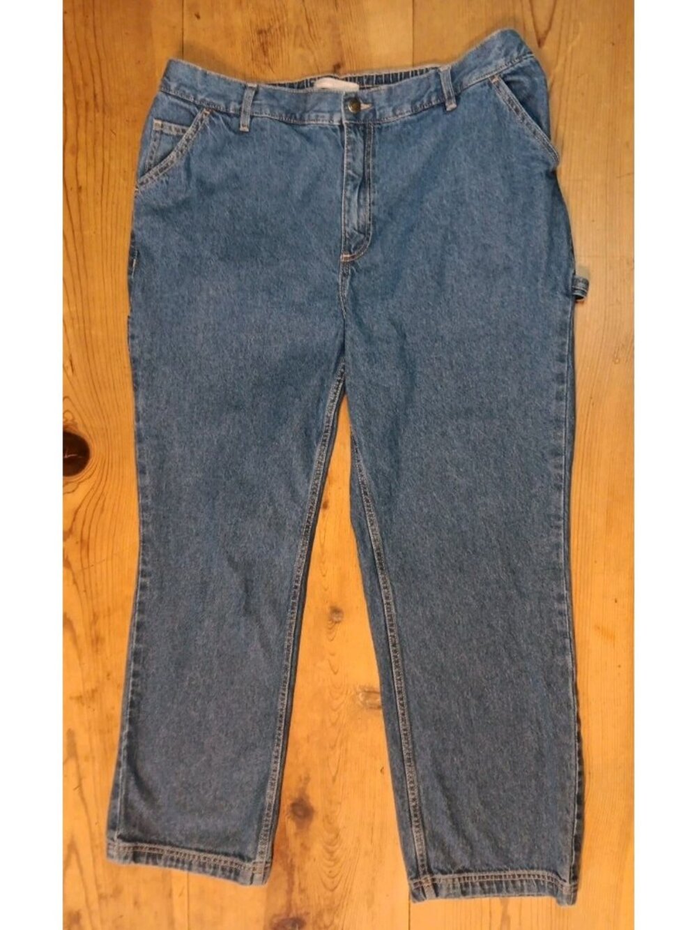 Woman Within Carpenter Jeans Plus 18W Straight Leg High Rise Back Elastic Zip - Picture 3 of 8